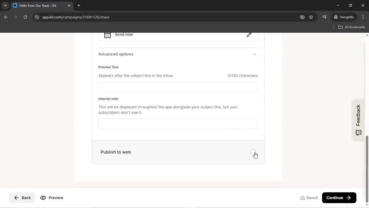 Creating an email campaign screenshot