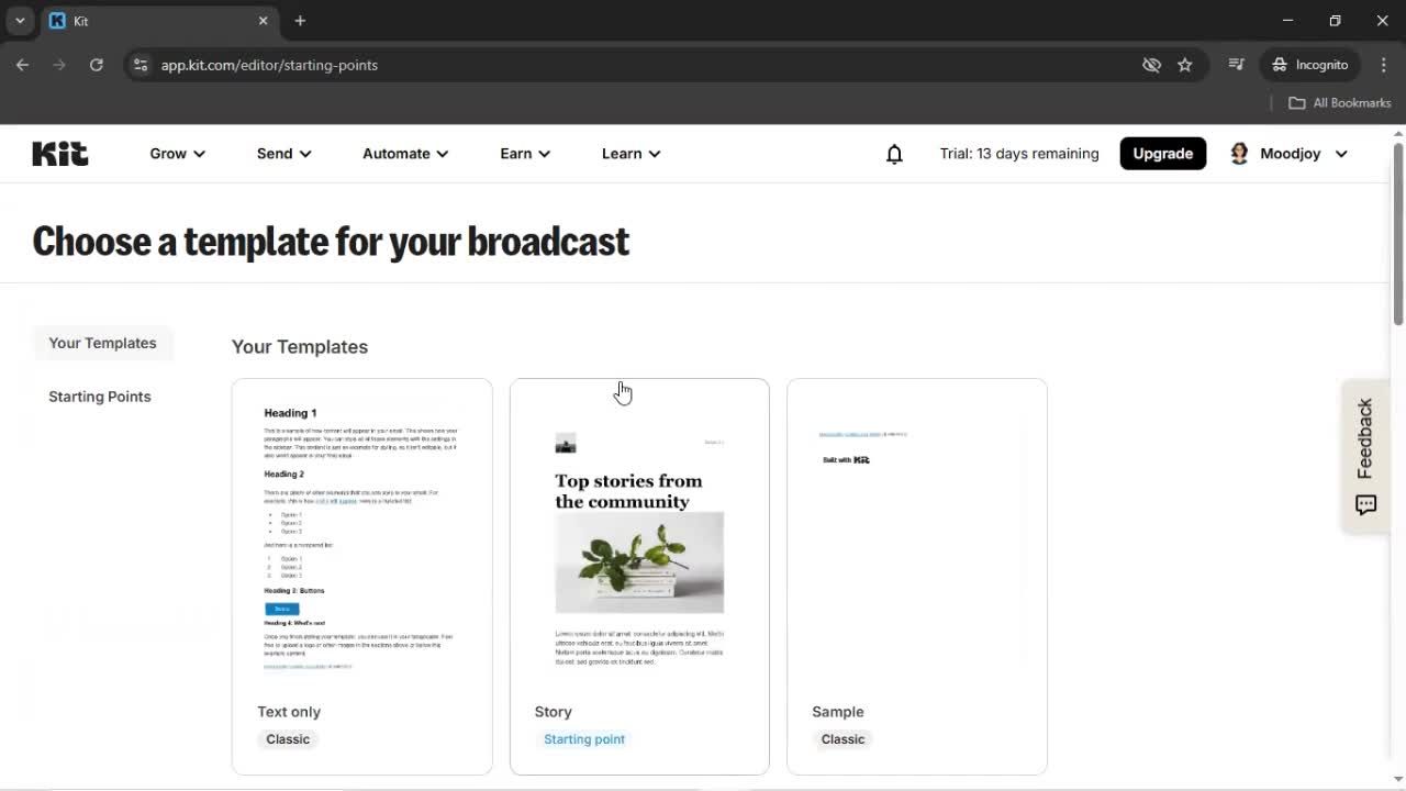 Creating an email campaign screenshot
