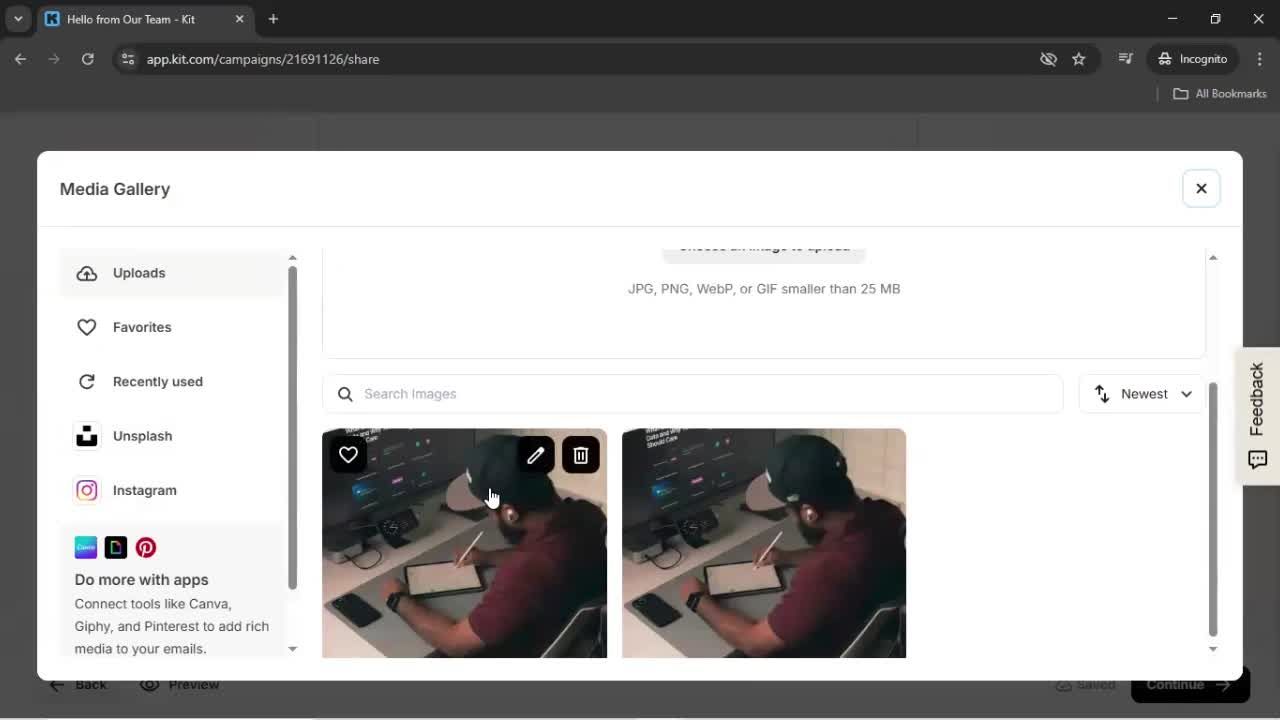 Creating an email campaign screenshot