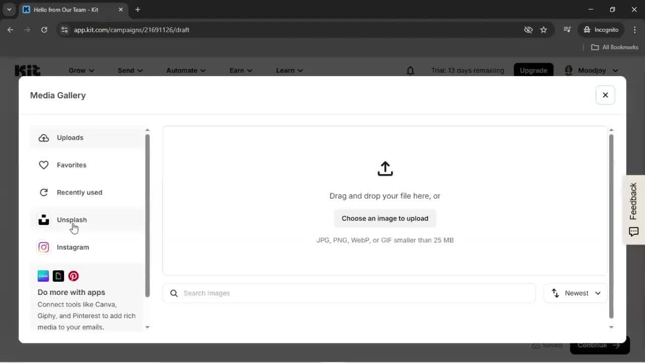 Creating an email campaign screenshot