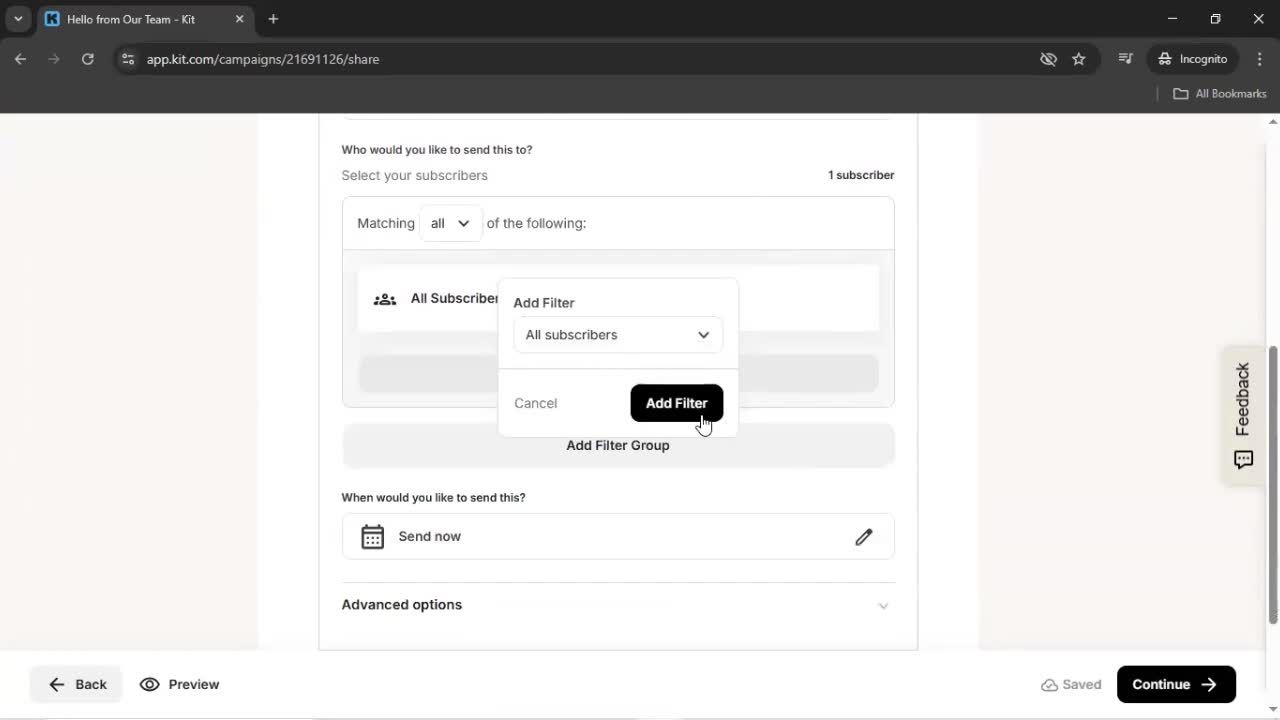 Creating an email campaign screenshot