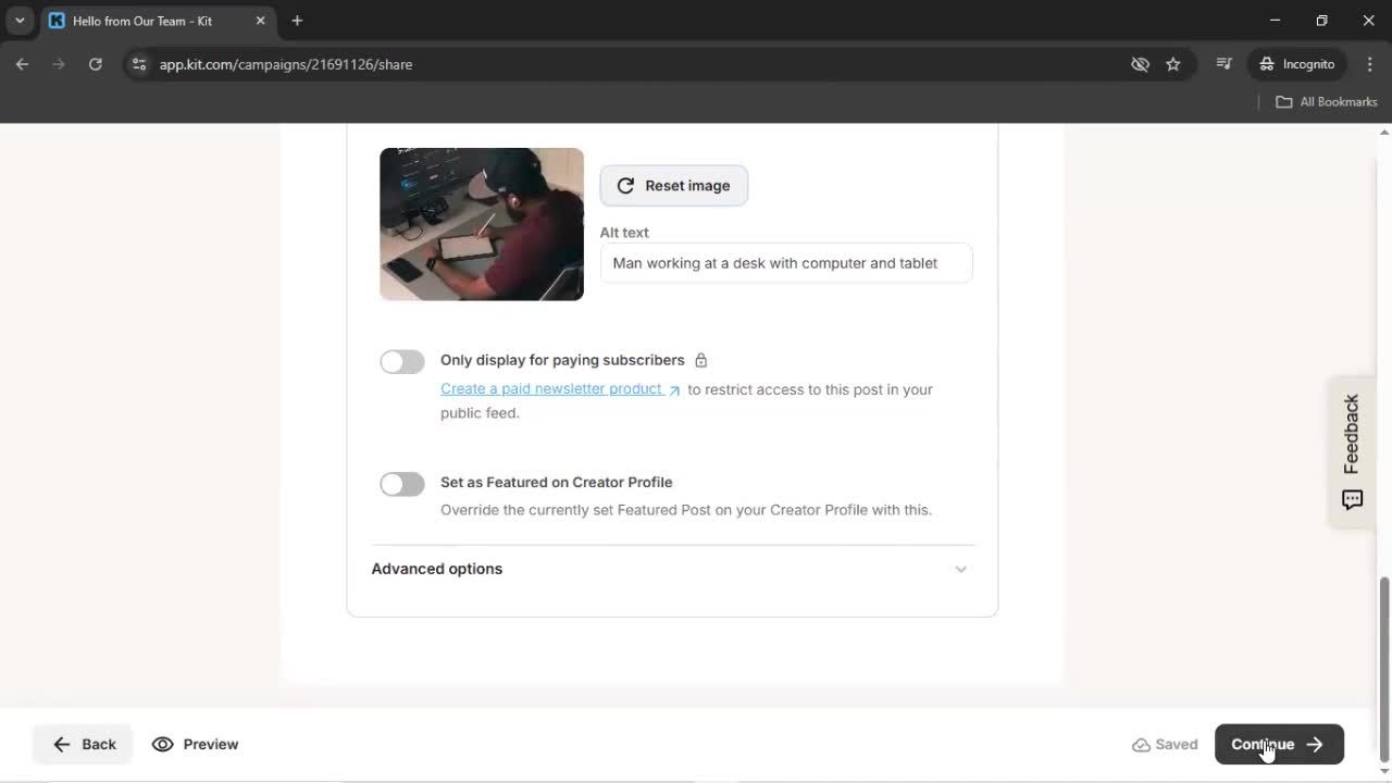 Creating an email campaign screenshot