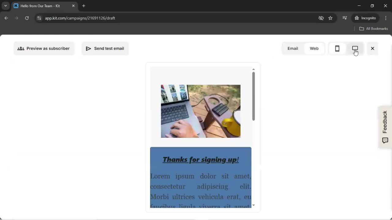 Creating an email campaign screenshot