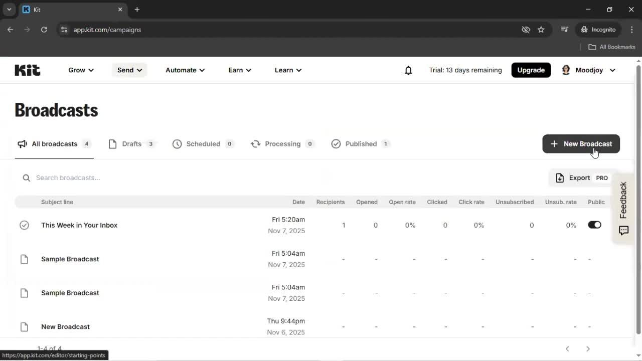 Creating an email campaign screenshot
