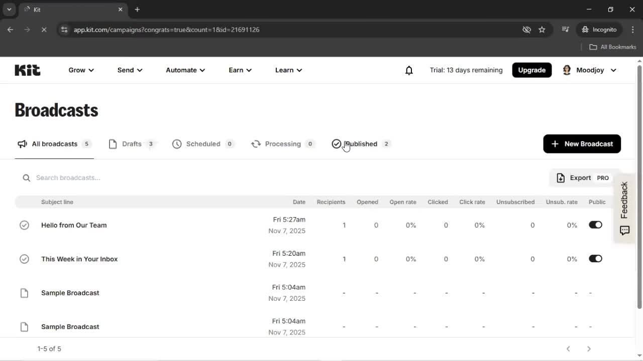 Creating an email campaign screenshot