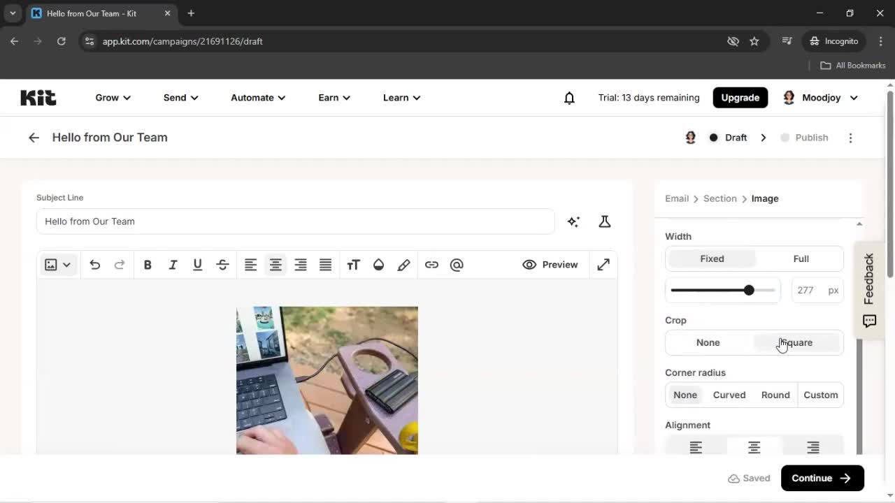 Creating an email campaign screenshot