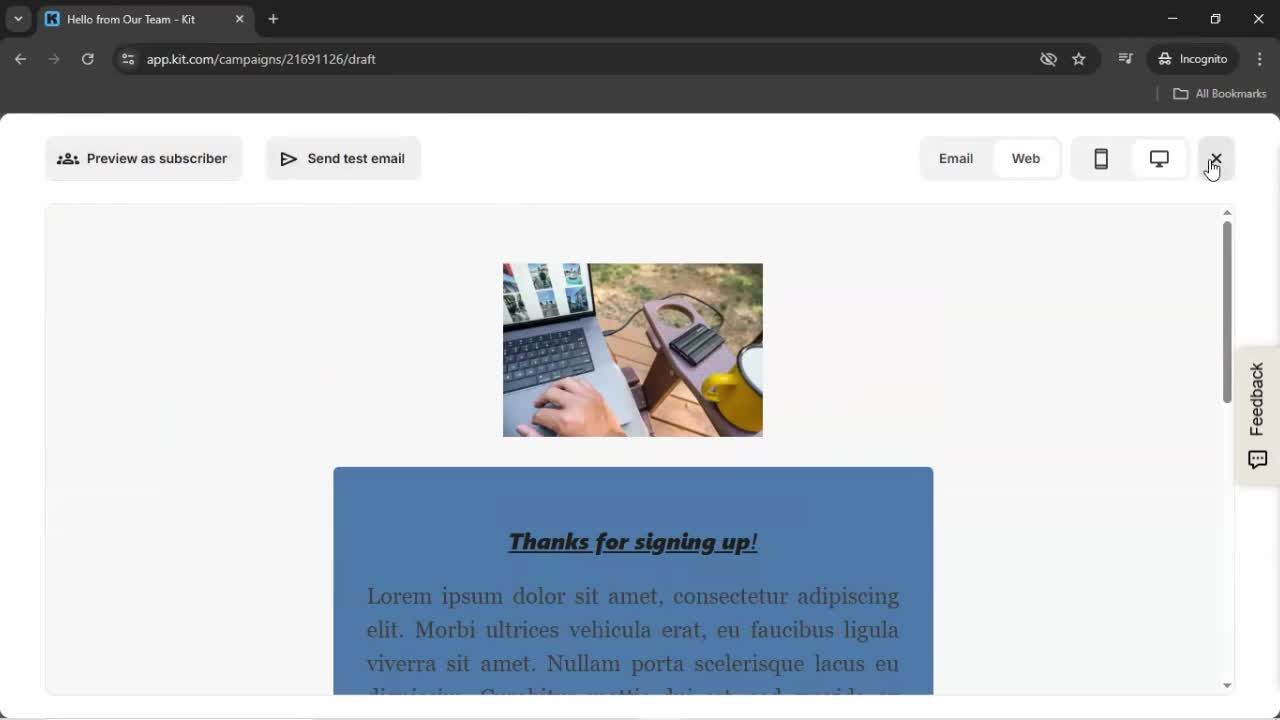 Creating an email campaign screenshot