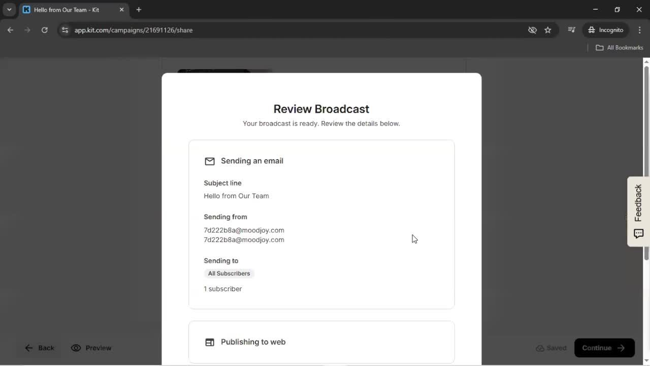 Creating an email campaign screenshot