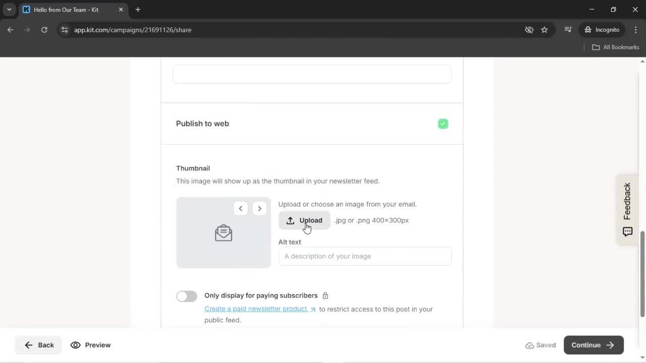 Creating an email campaign screenshot