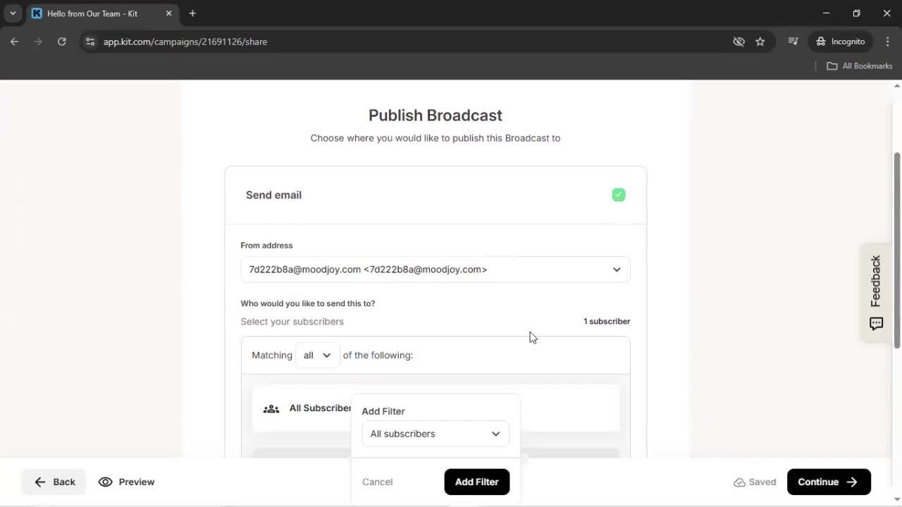 Creating an email campaign screenshot