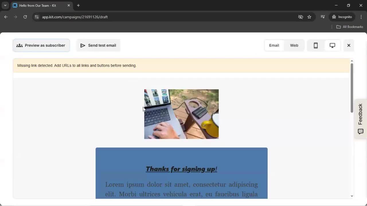 Creating an email campaign screenshot