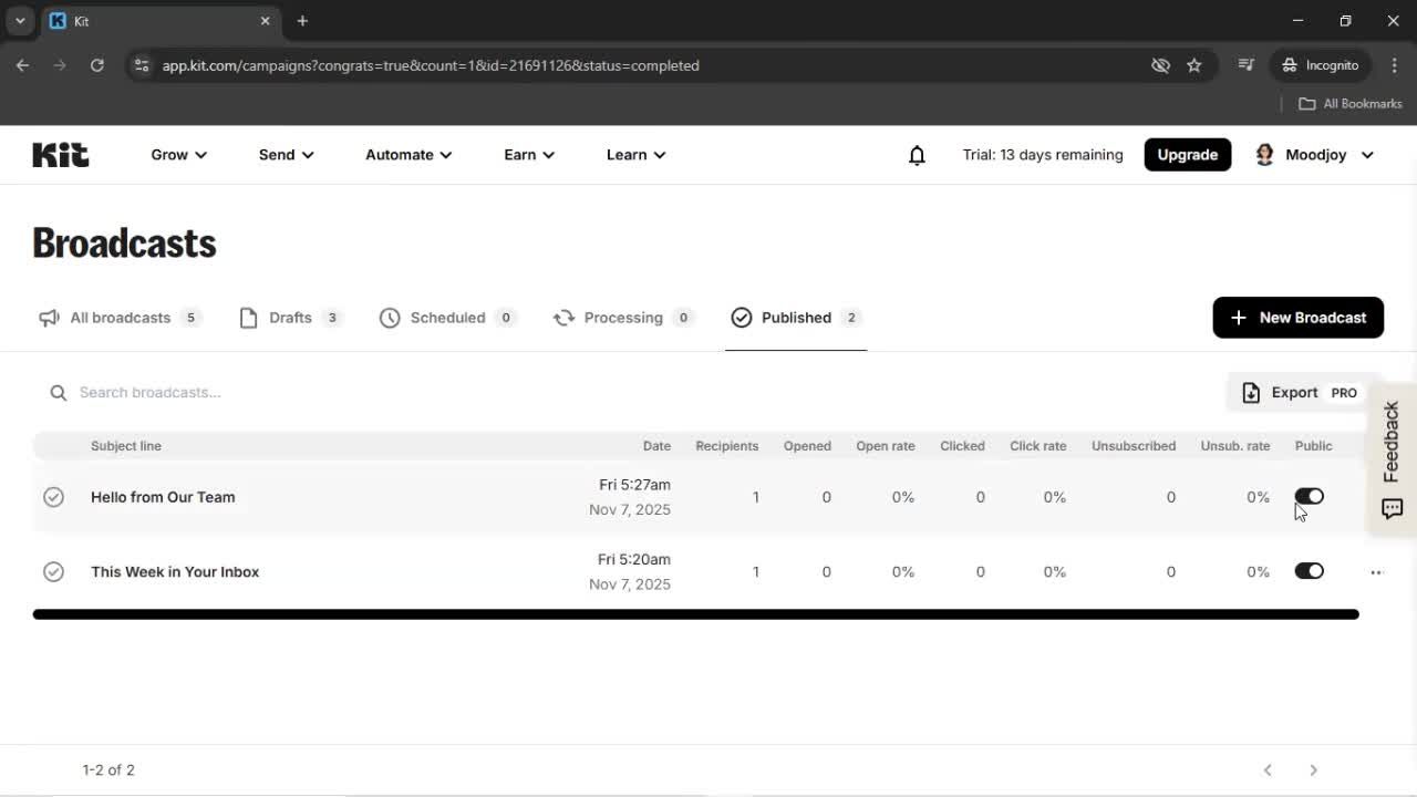 Creating an email campaign screenshot