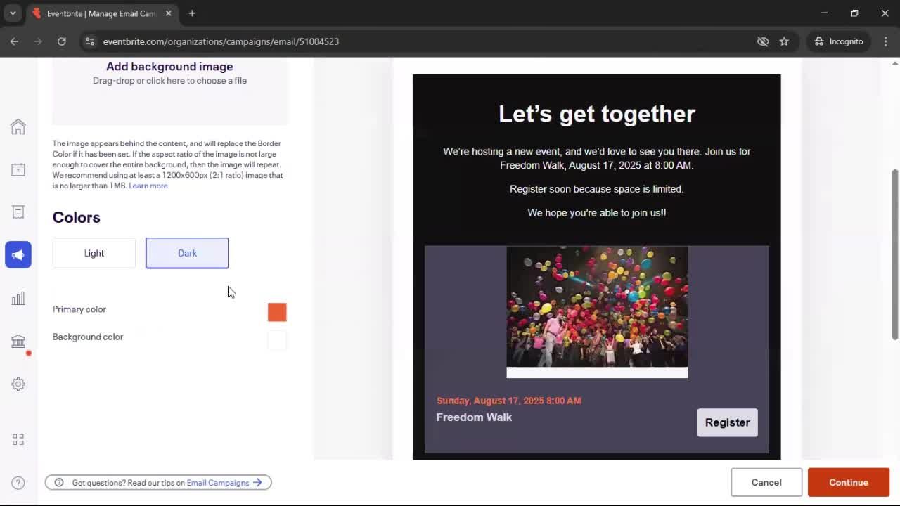 Creating an email campaign screenshot