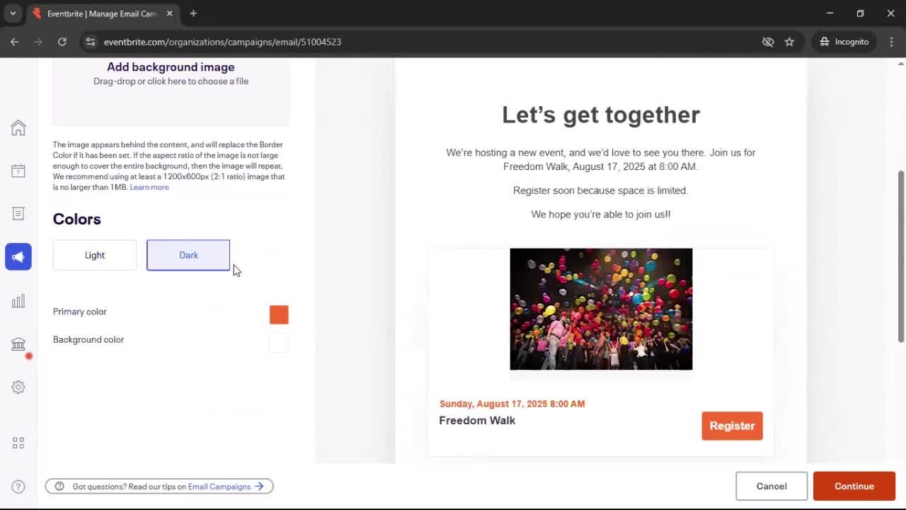 Creating an email campaign screenshot