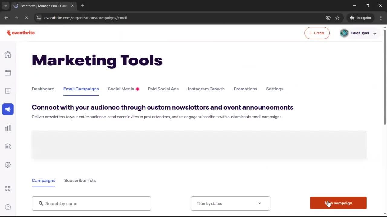 Creating an email campaign screenshot