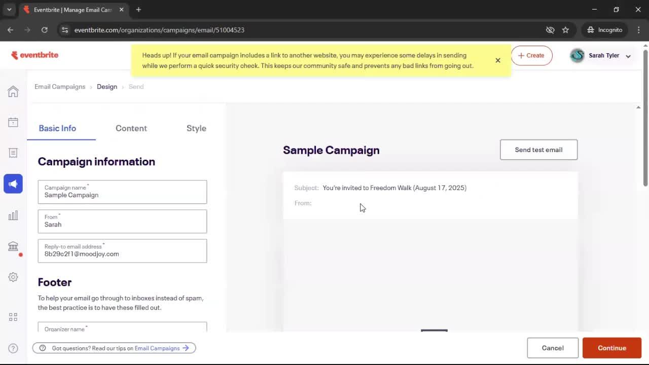 Creating an email campaign screenshot