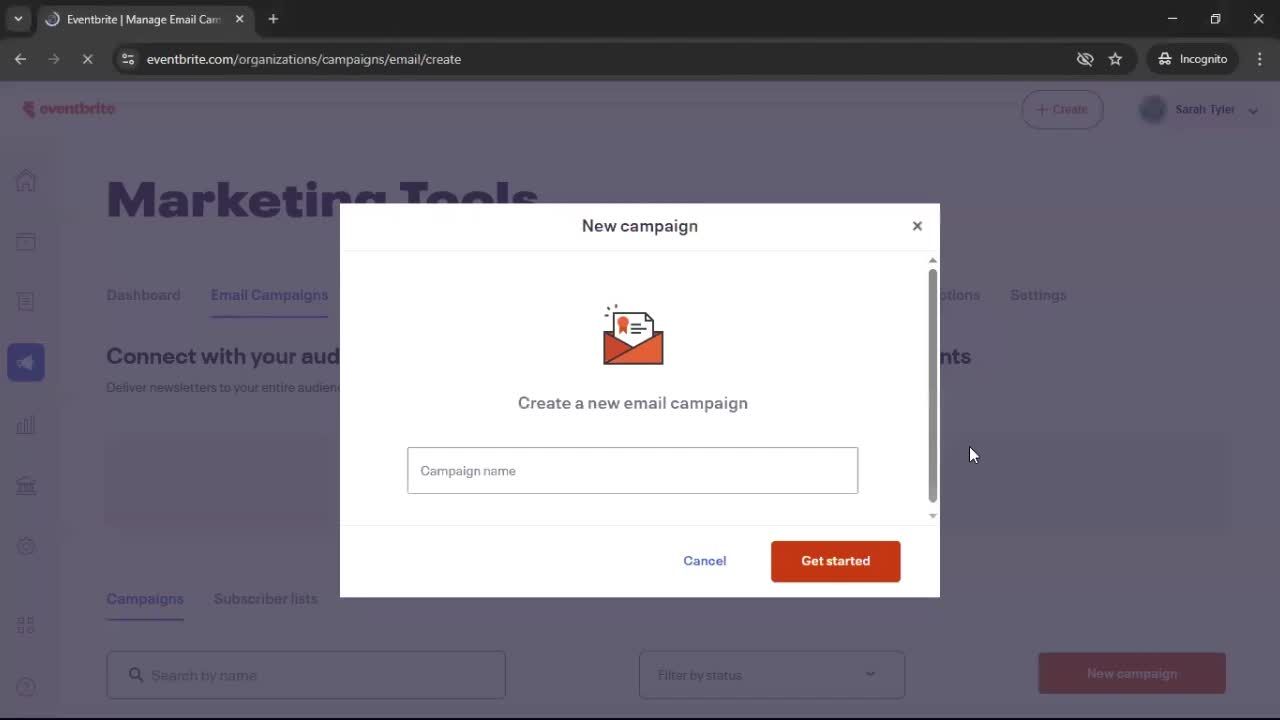 Creating an email campaign screenshot