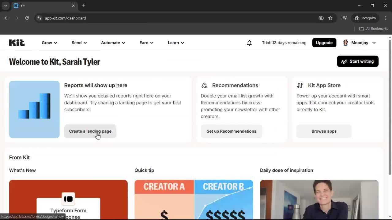 Creating a landing page screenshot