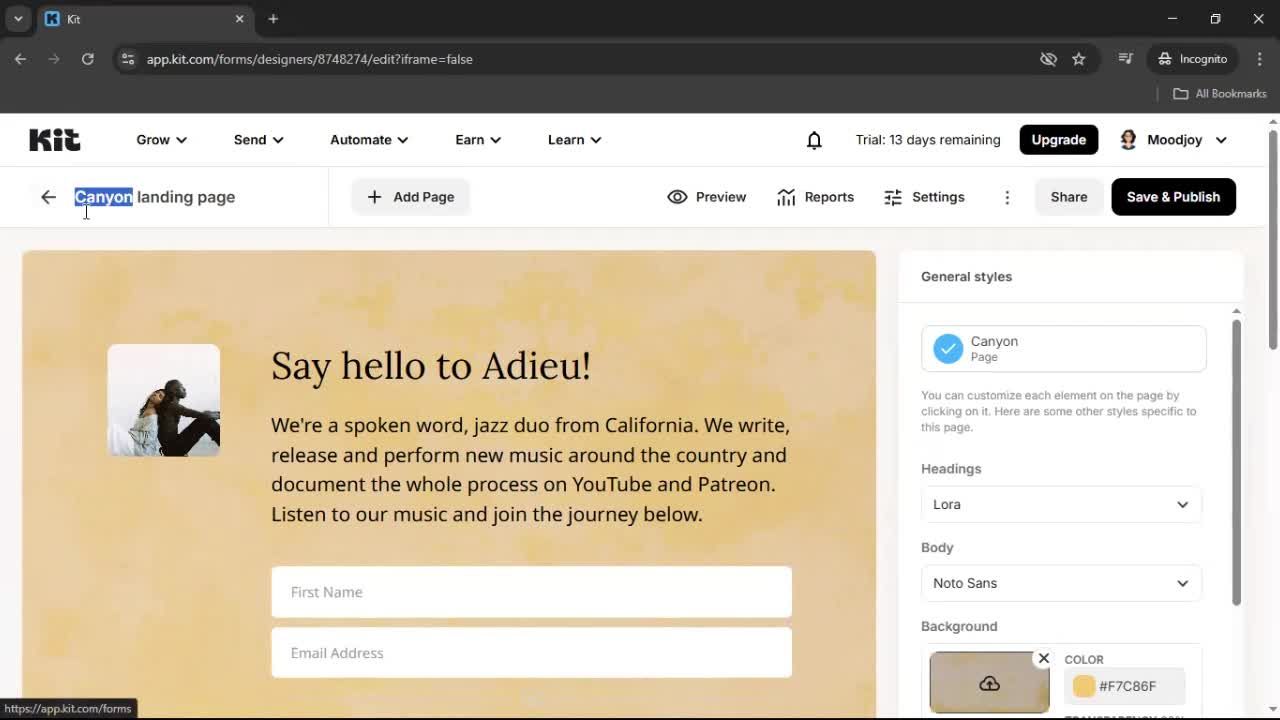 Creating a landing page screenshot