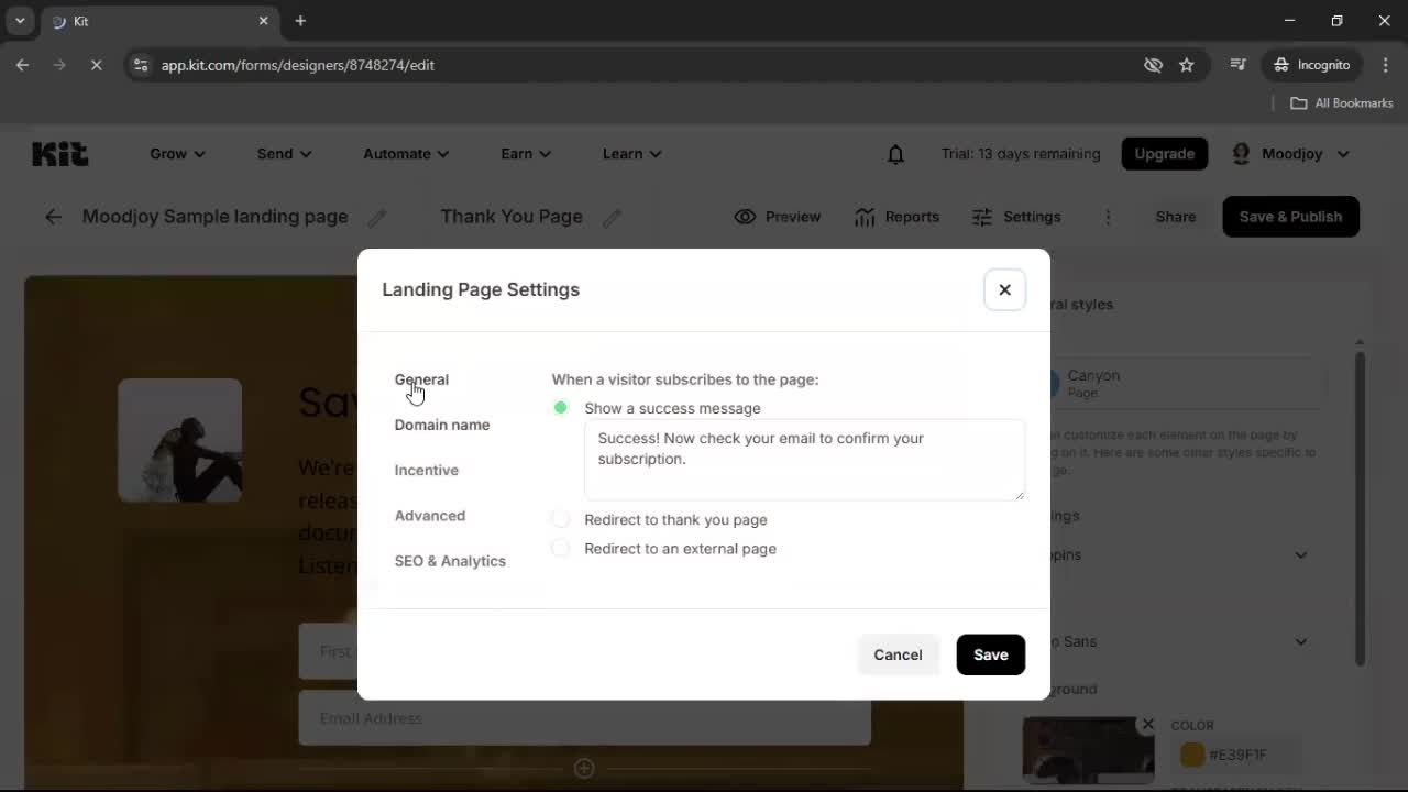 Creating a landing page screenshot