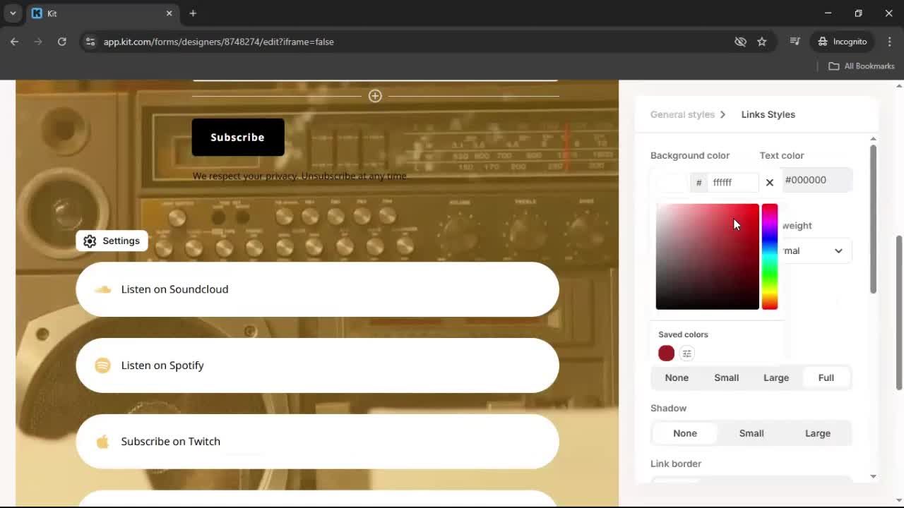 Creating a landing page screenshot