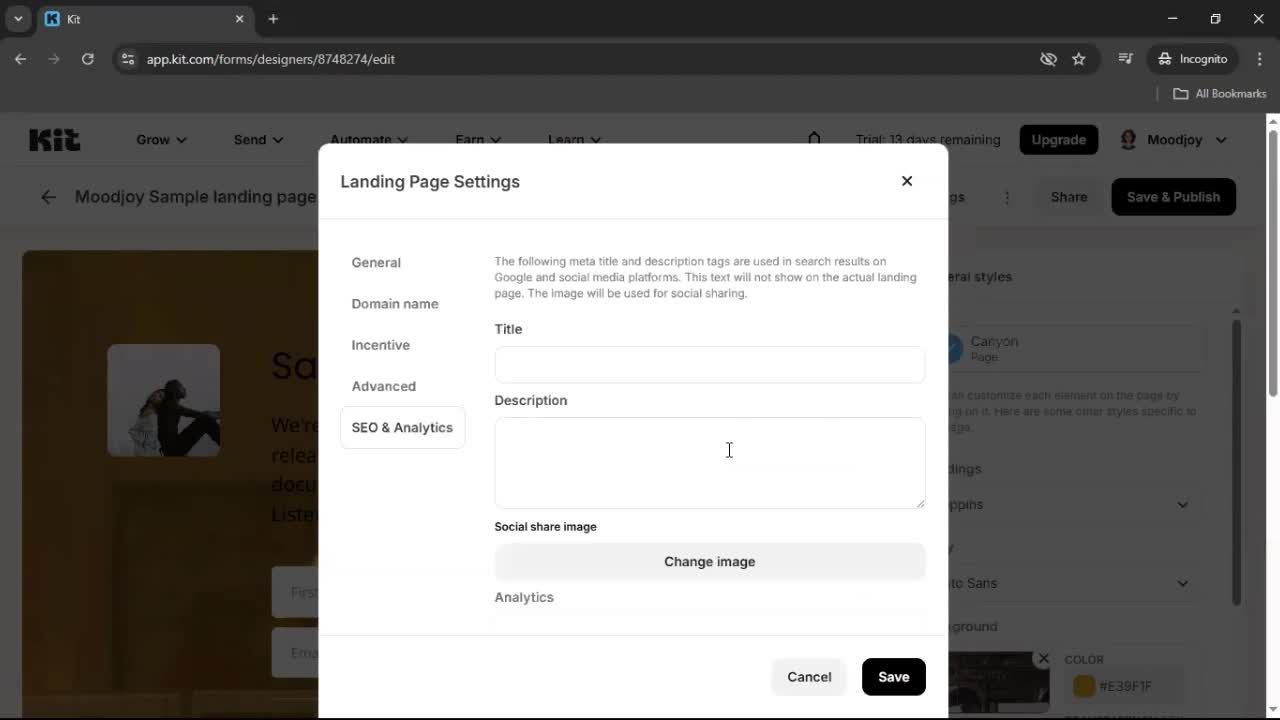 Creating a landing page screenshot