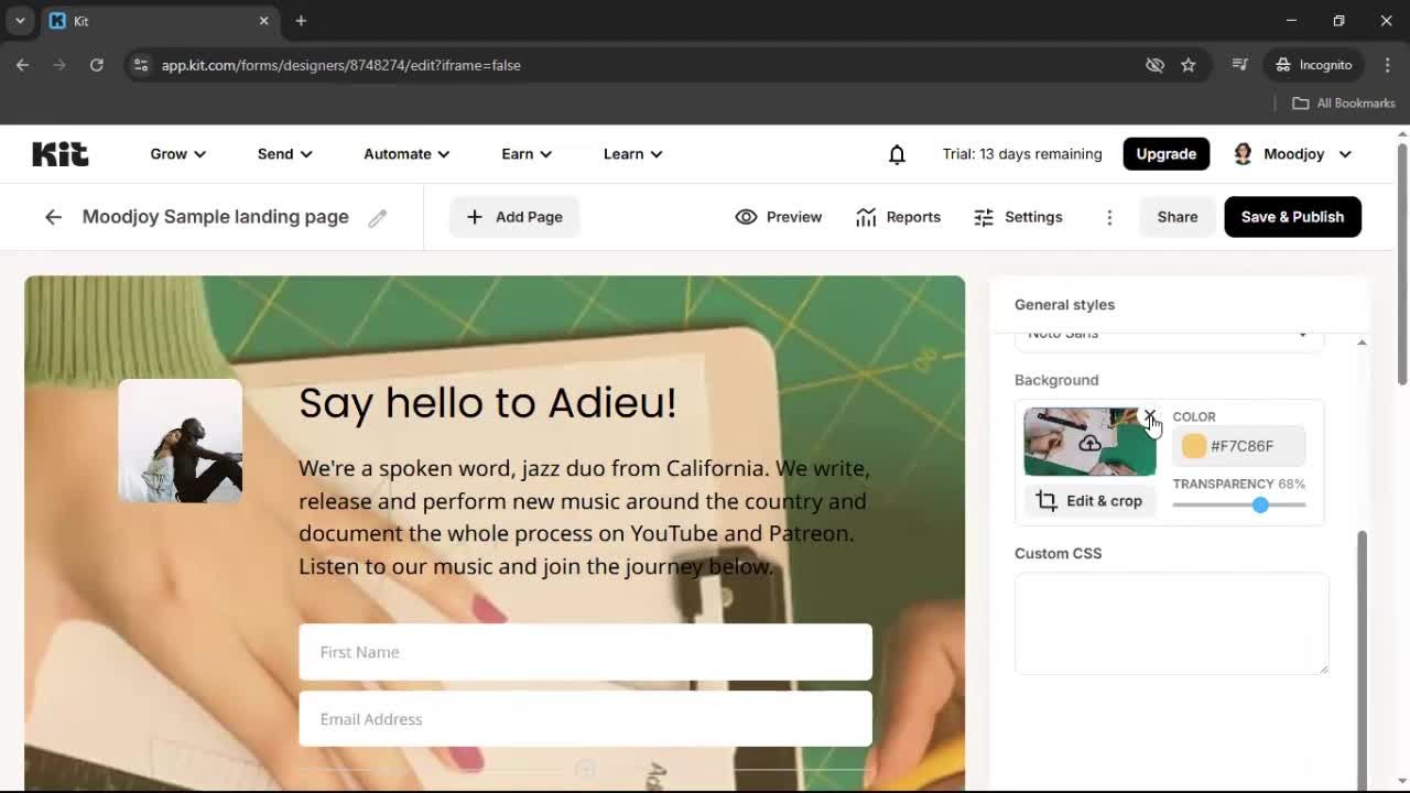 Creating a landing page screenshot