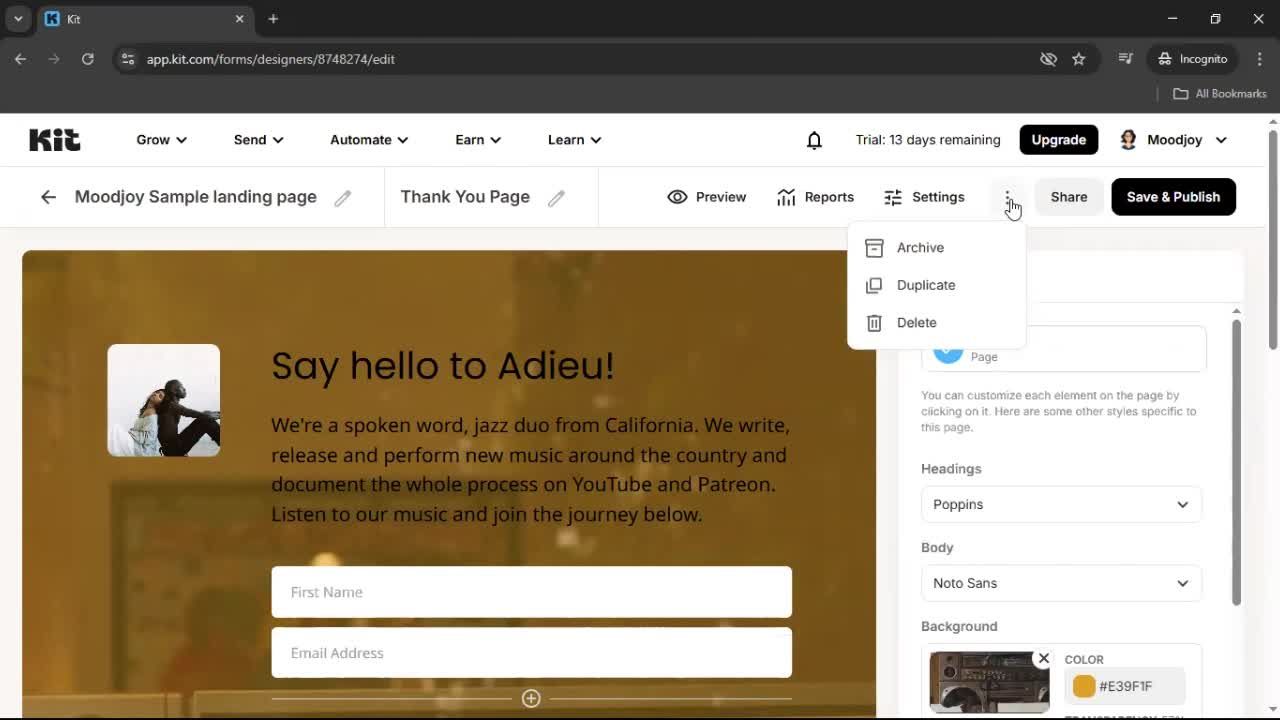 Creating a landing page screenshot