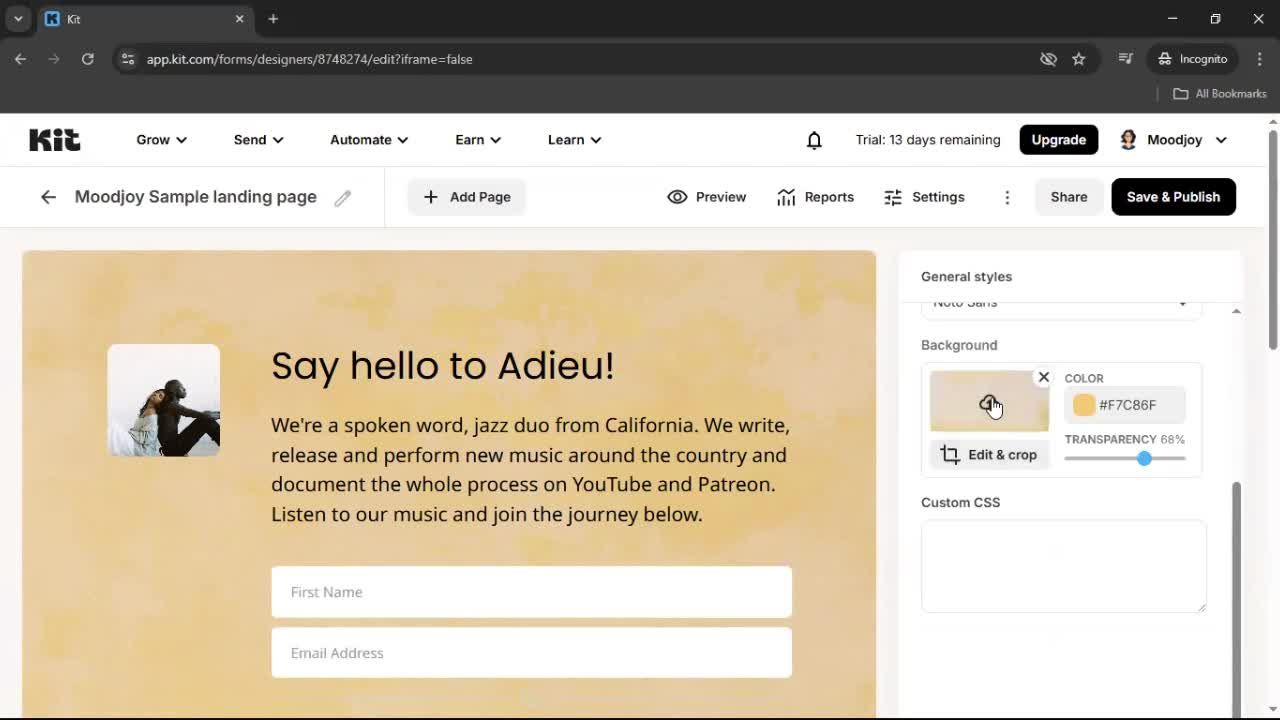 Creating a landing page screenshot