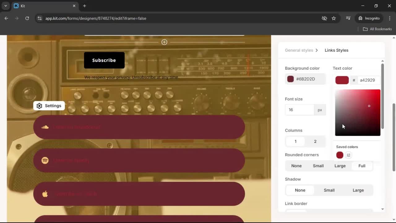 Creating a landing page screenshot