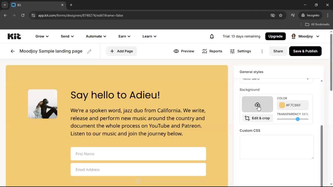 Creating a landing page screenshot