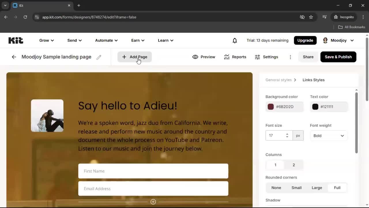 Creating a landing page screenshot