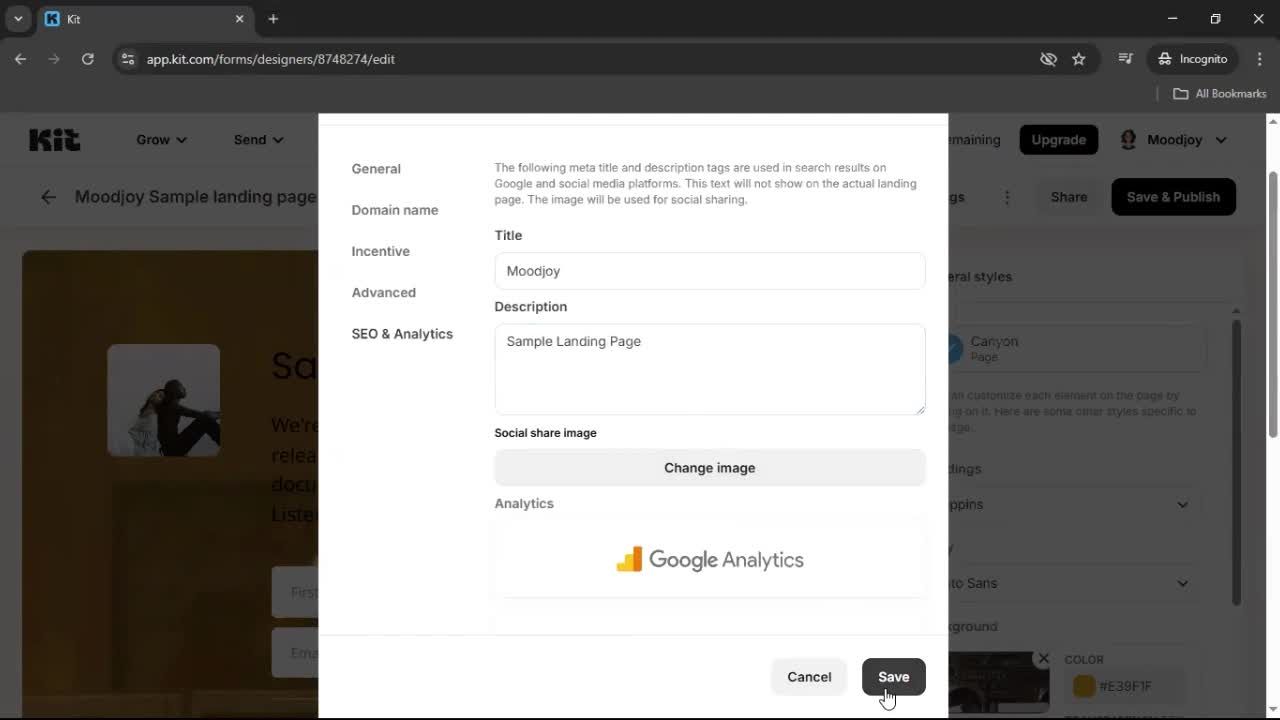 Creating a landing page screenshot
