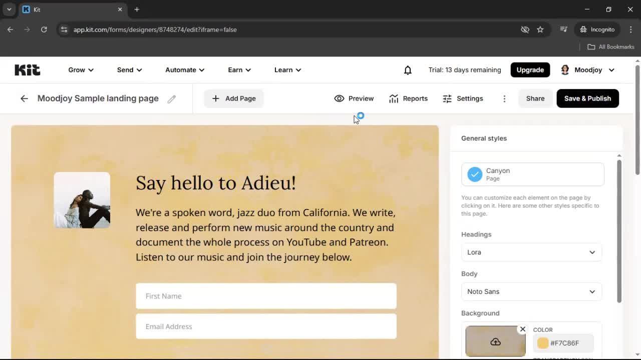 Creating a landing page screenshot