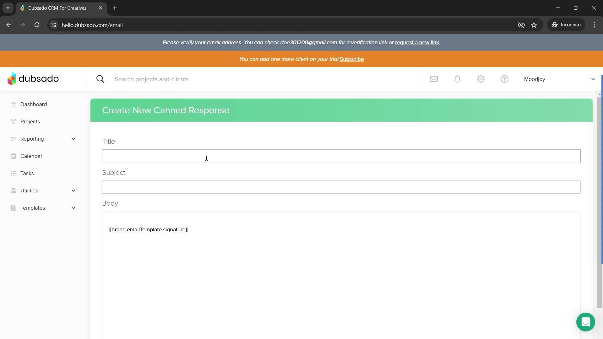 Creating new canned responses screenshot