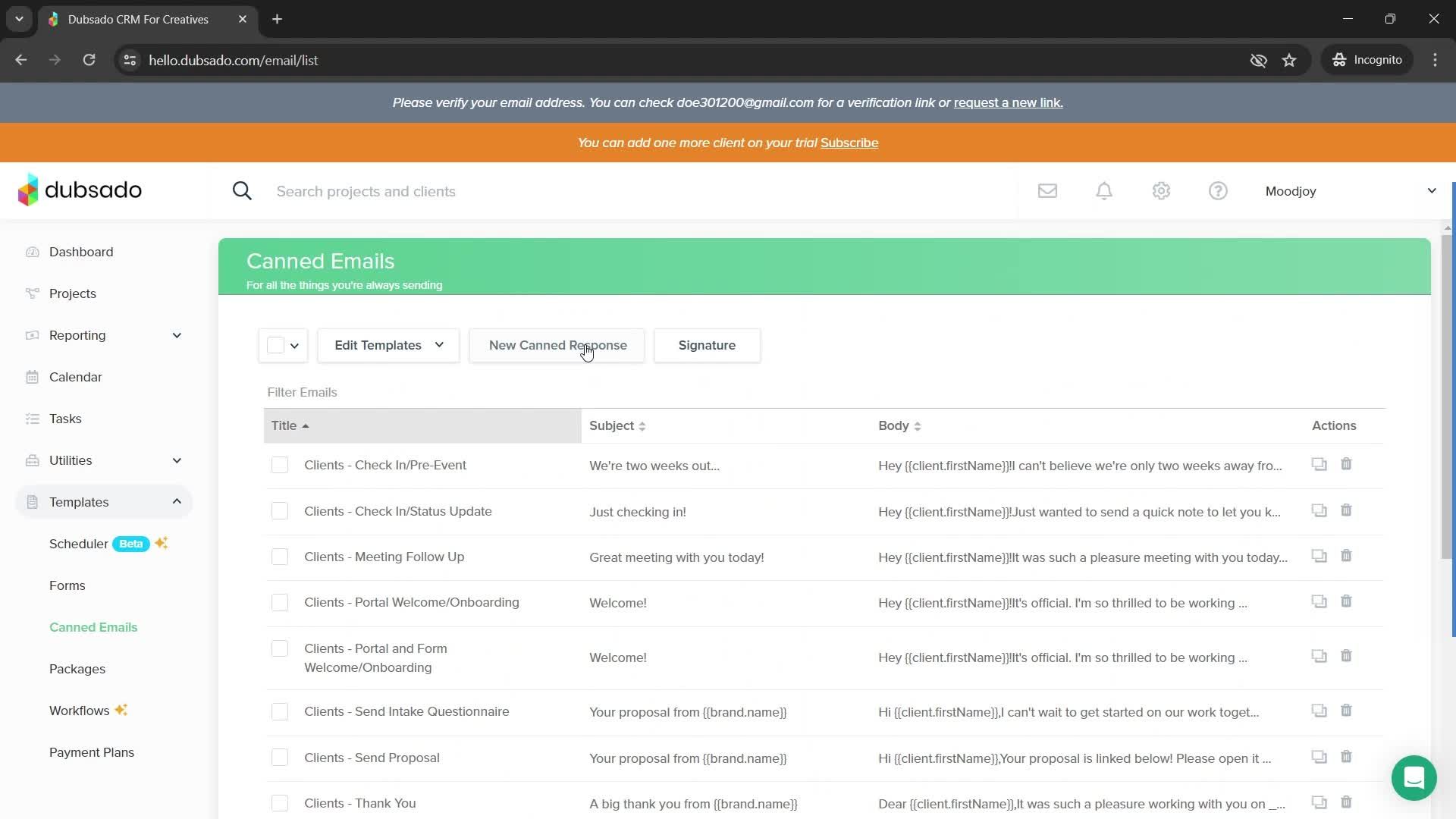 Creating new canned responses screenshot