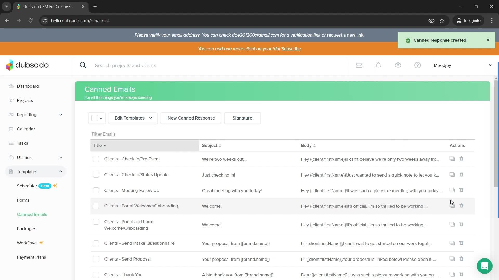 Creating new canned responses screenshot