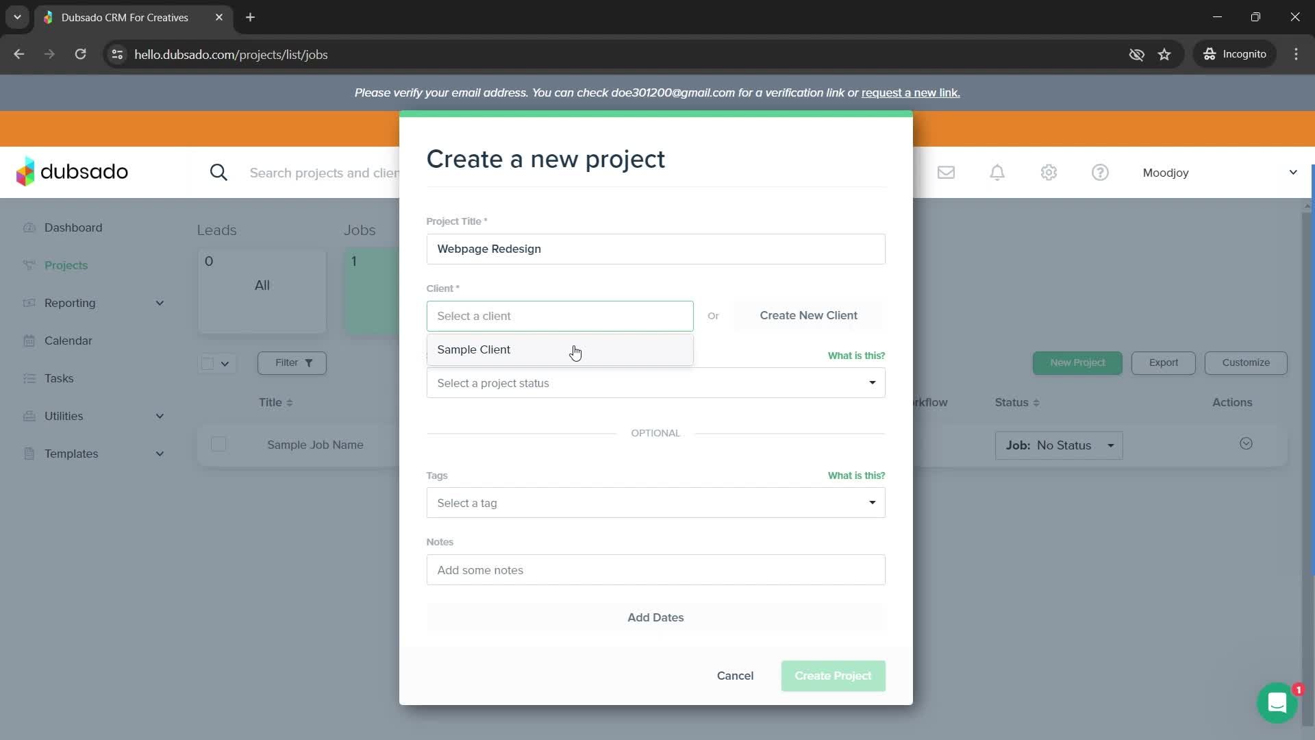 Creating a project screenshot