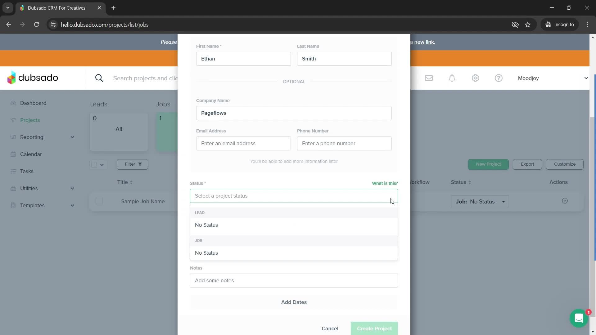 Creating a project screenshot