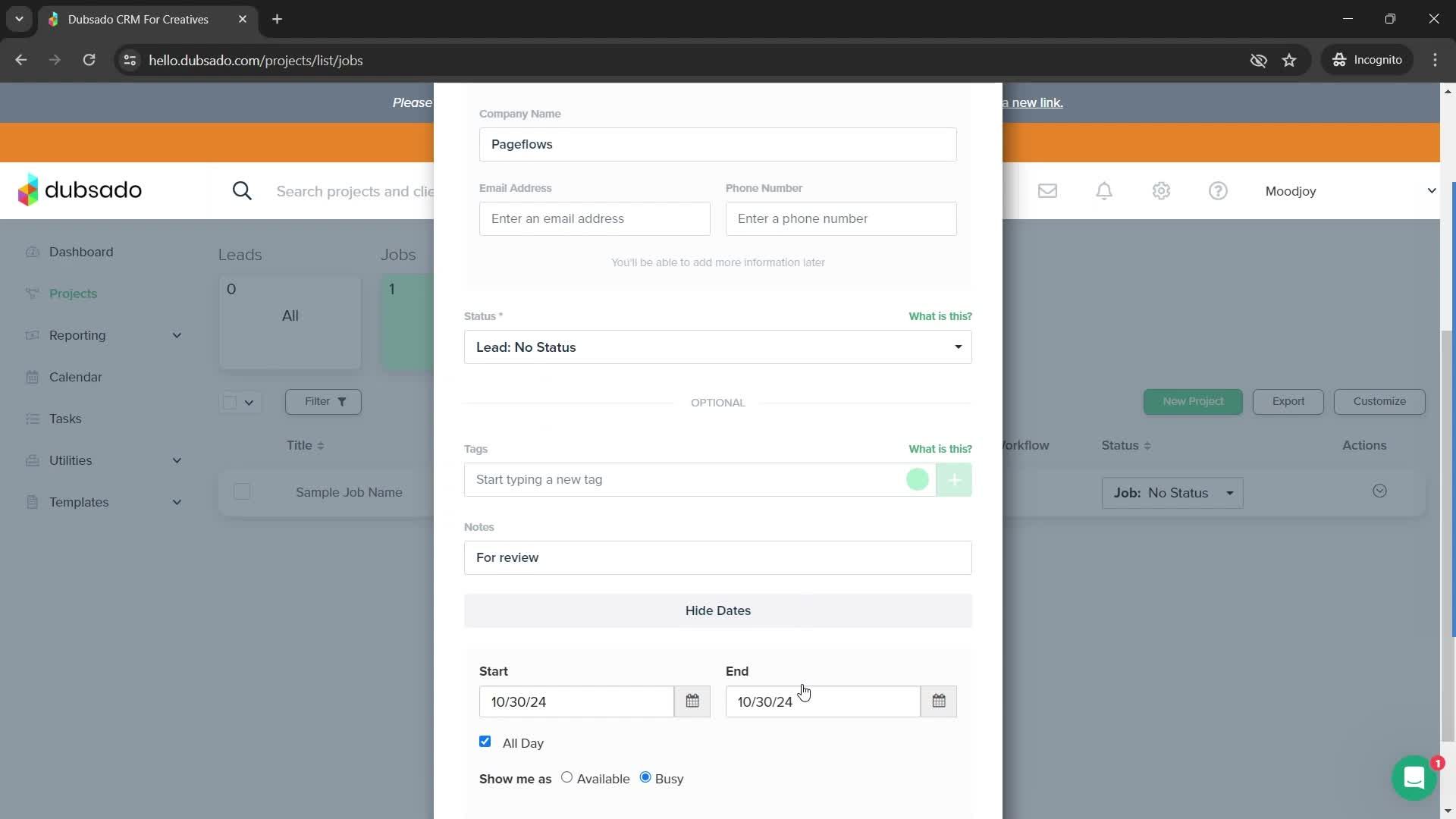 Creating a project screenshot