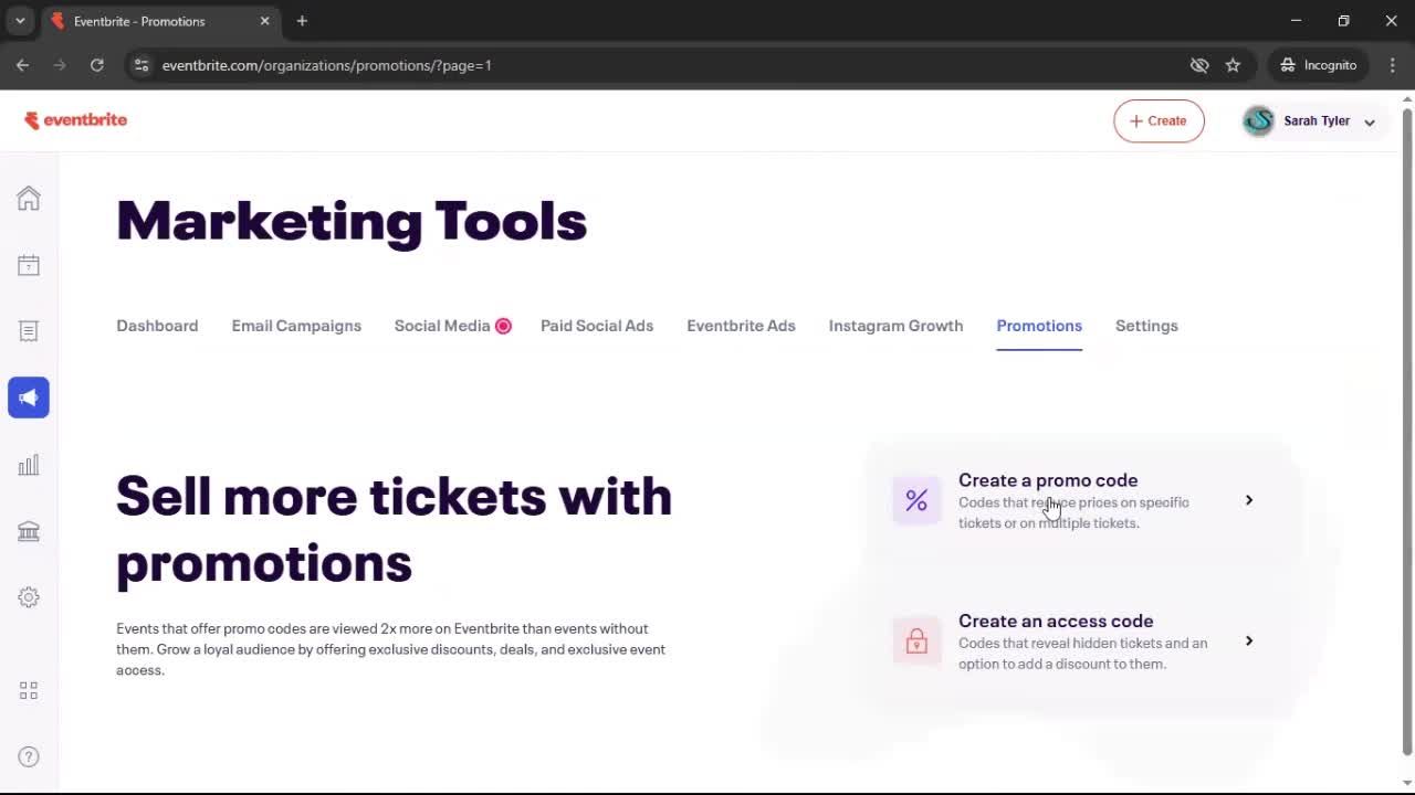 Creating promo codes screenshot