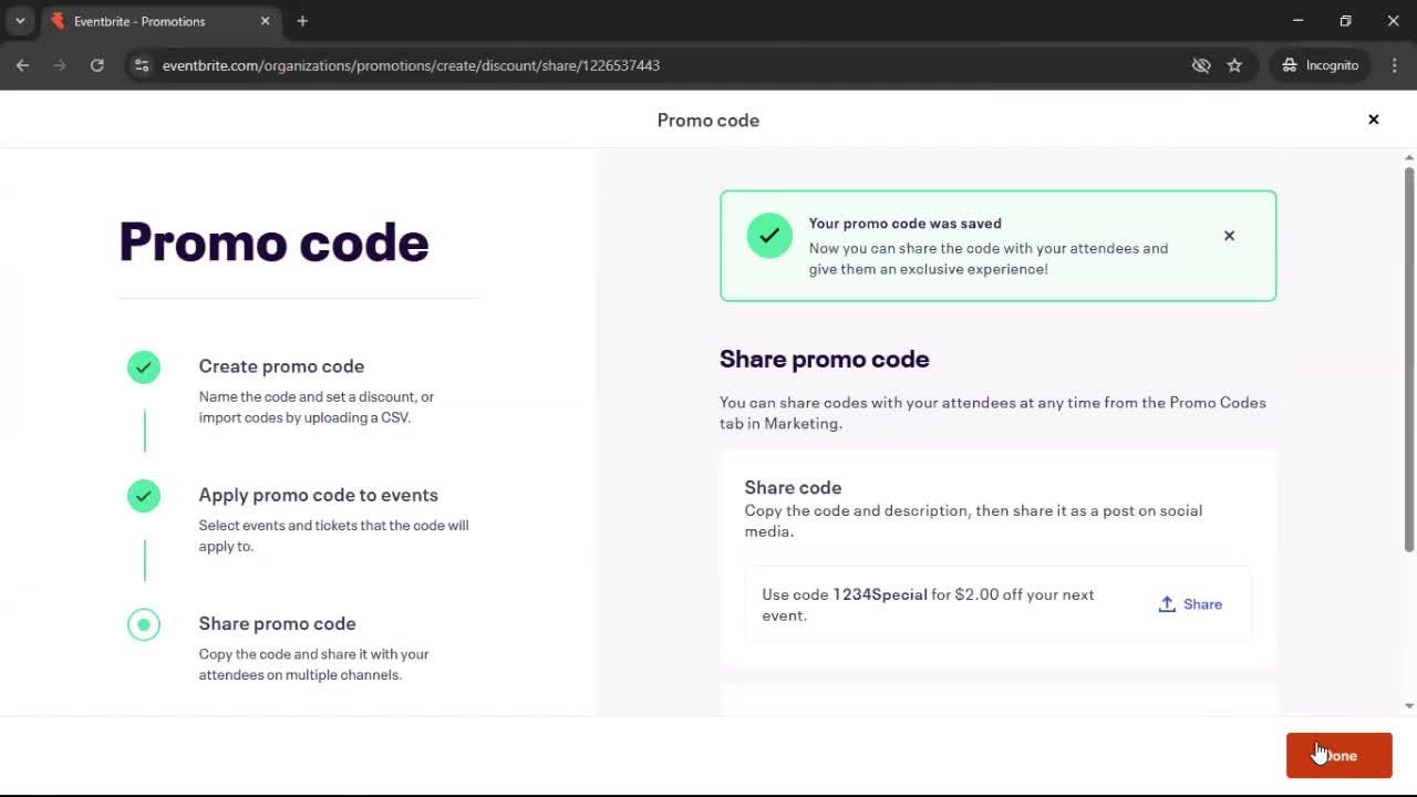 Creating promo codes screenshot
