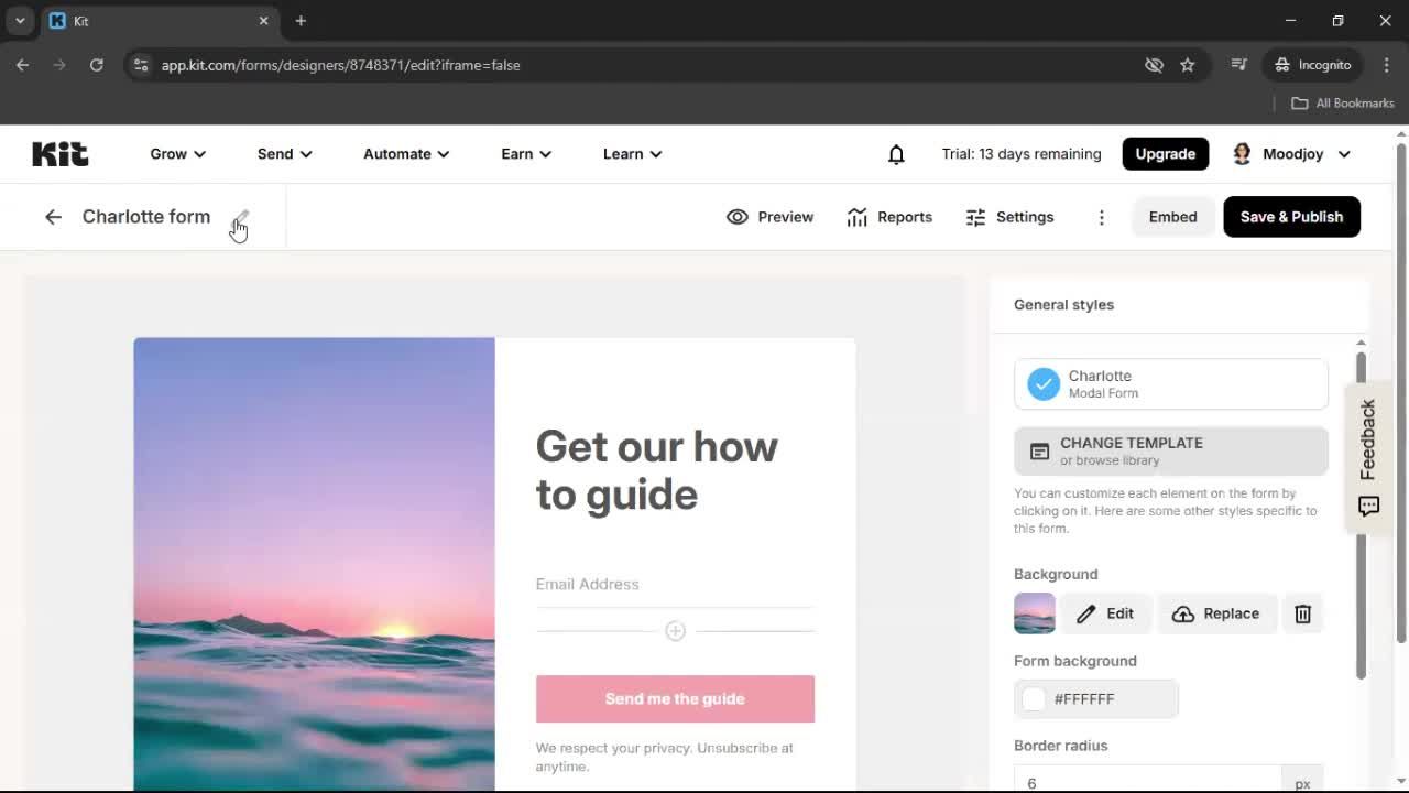 Creating a form screenshot