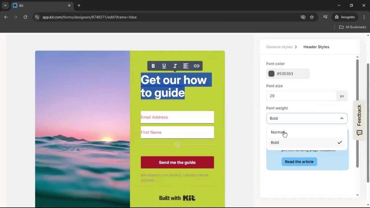 Creating a form screenshot