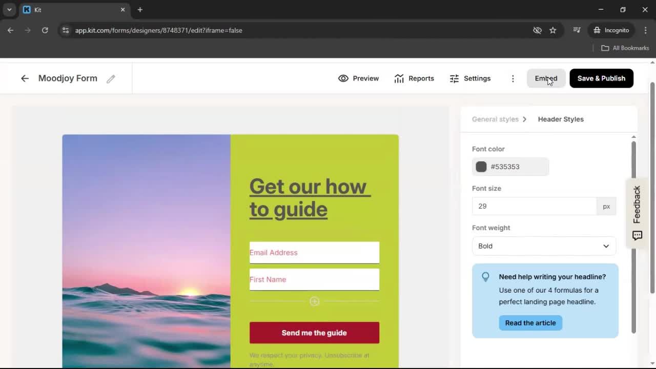 Creating a form screenshot