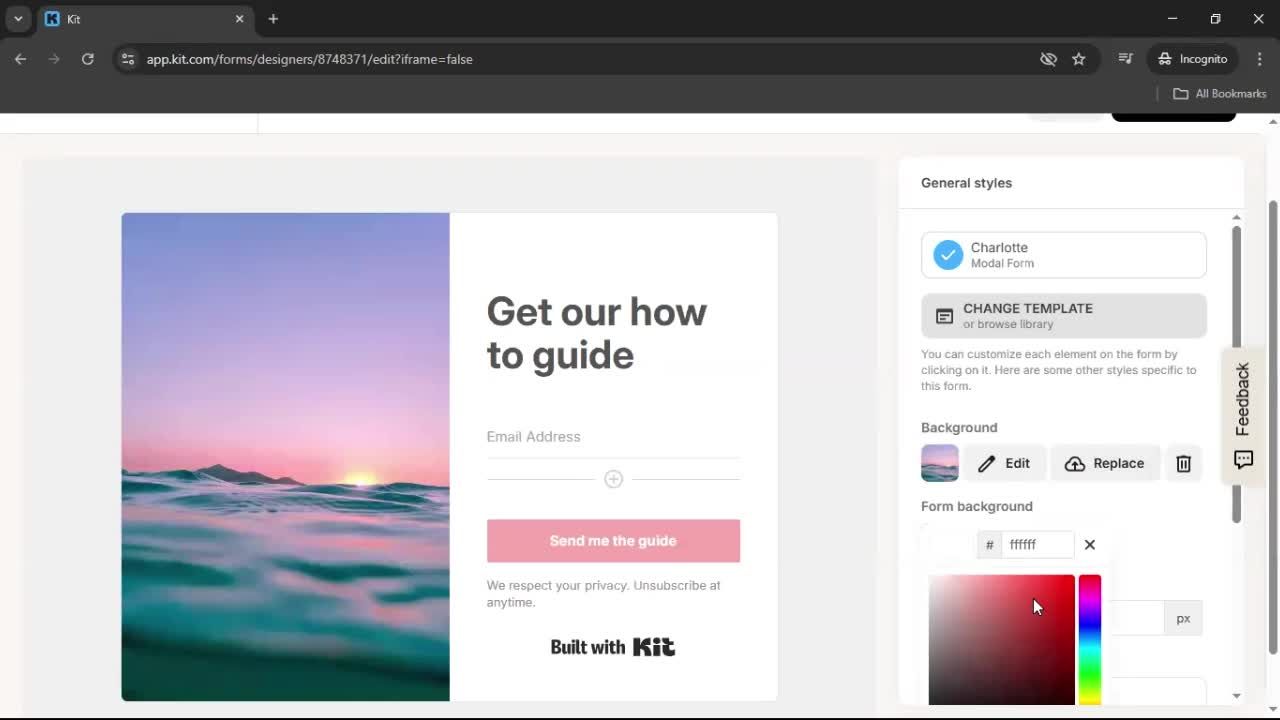 Creating a form screenshot