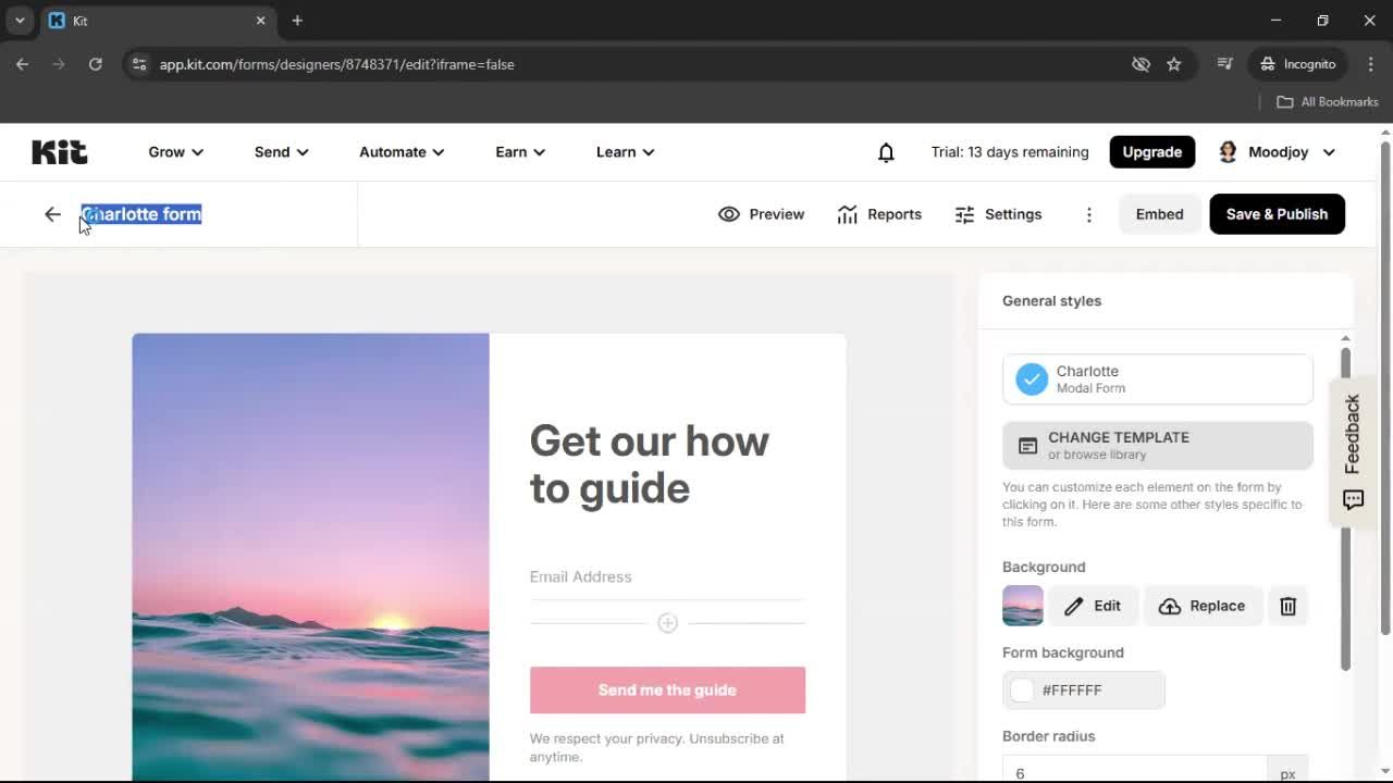 Creating a form screenshot