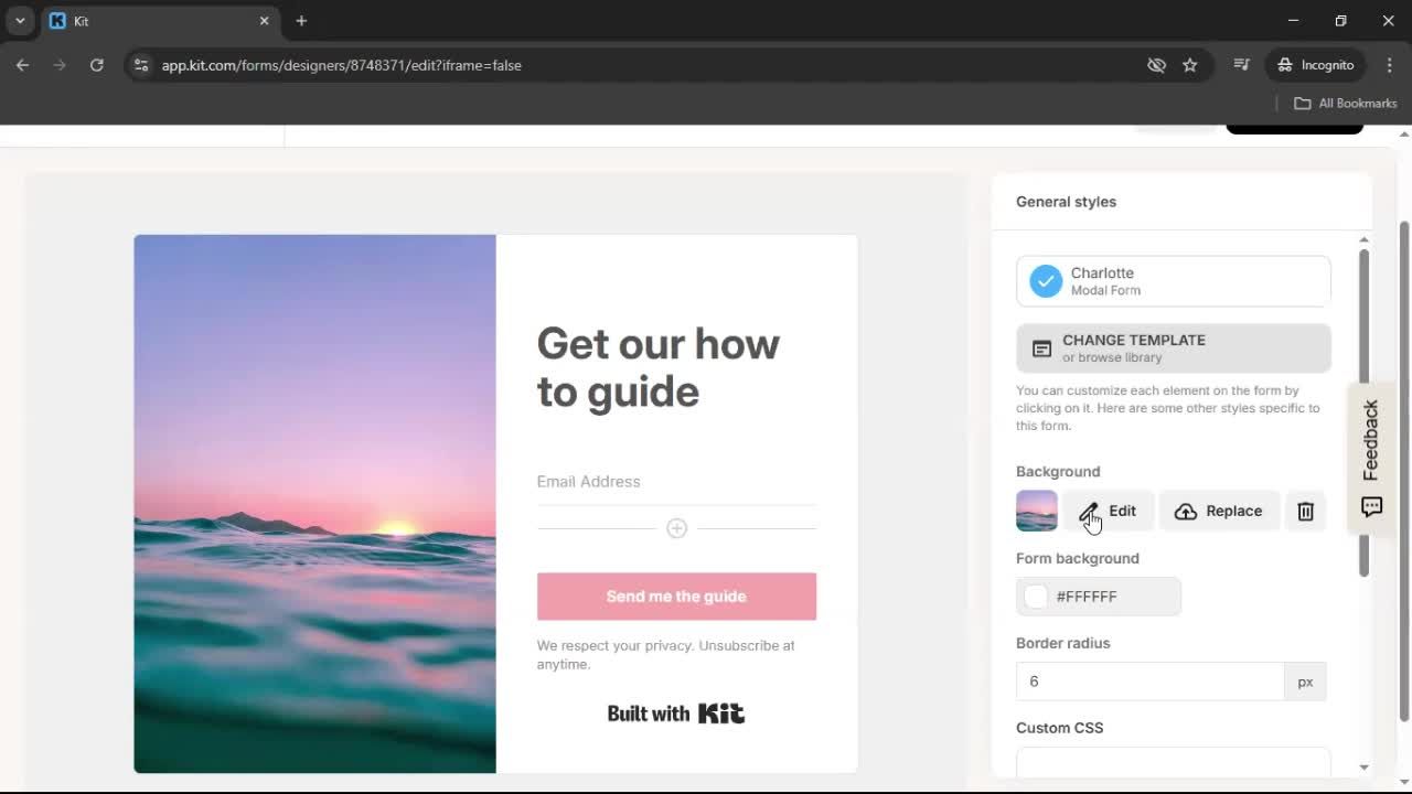 Creating a form screenshot