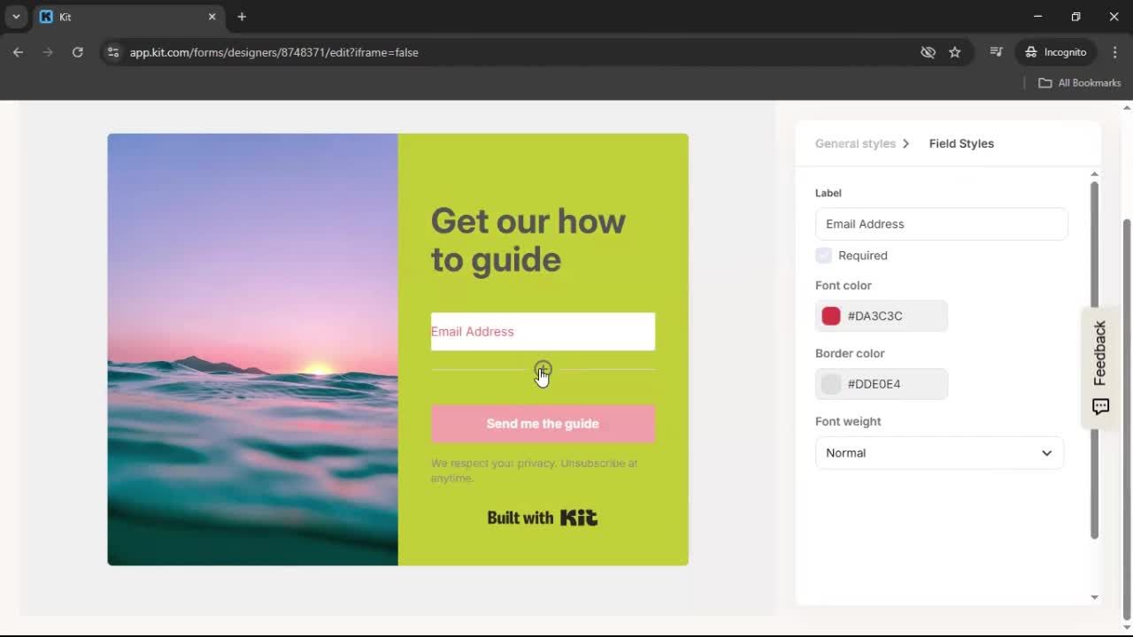 Creating a form screenshot