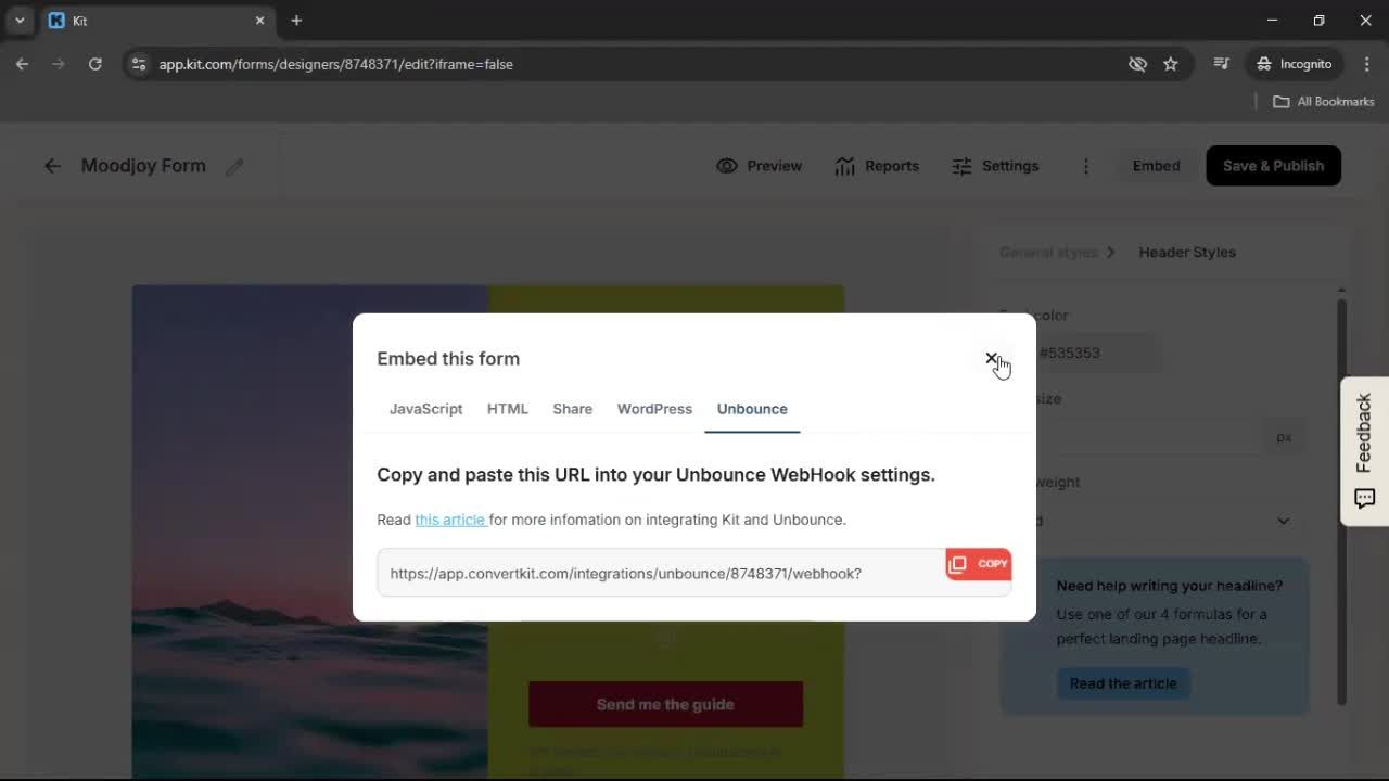 Creating a form screenshot